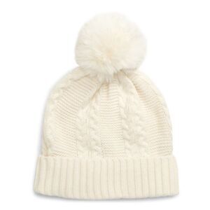 RACHEL PARCELL Faux Fur Pom Beanie Ivory